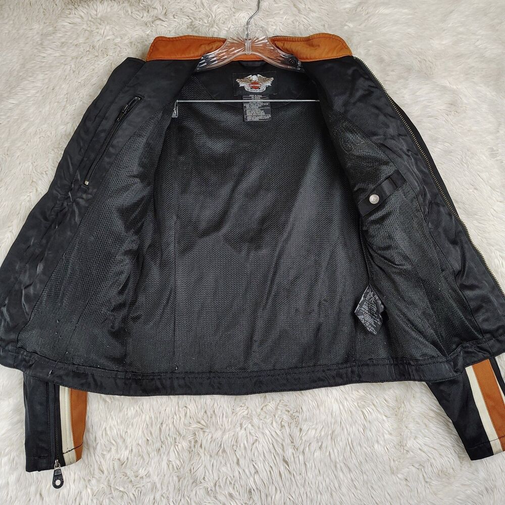 FLAWS Harley Davidson Womens XS Motorcycle Jacket Black Orange Zip - Picture 10 of 16